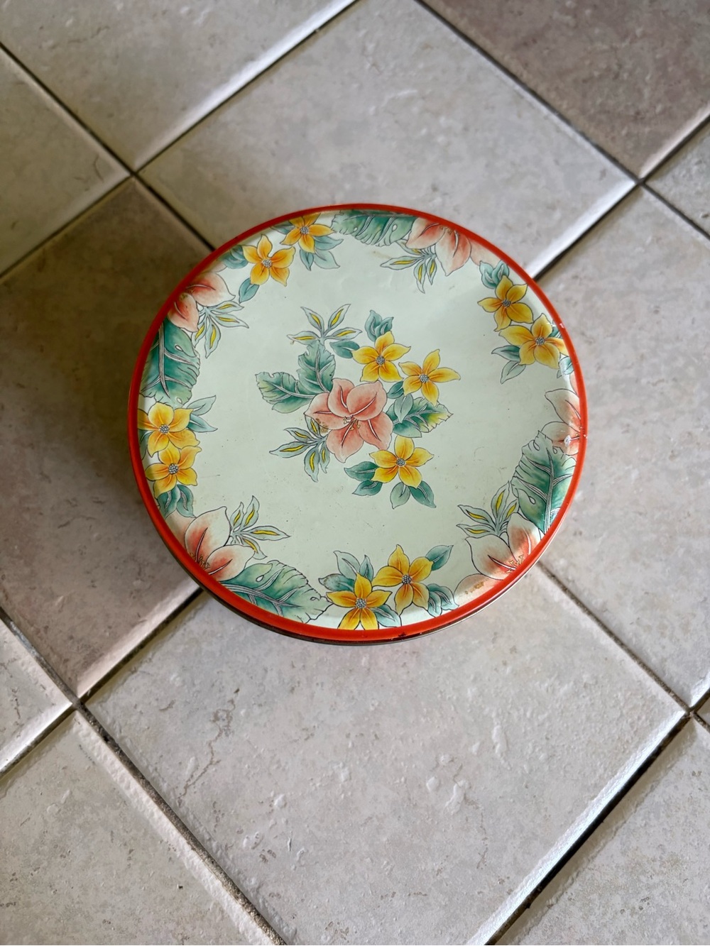 Antique Floral   Tin -Sewing Box